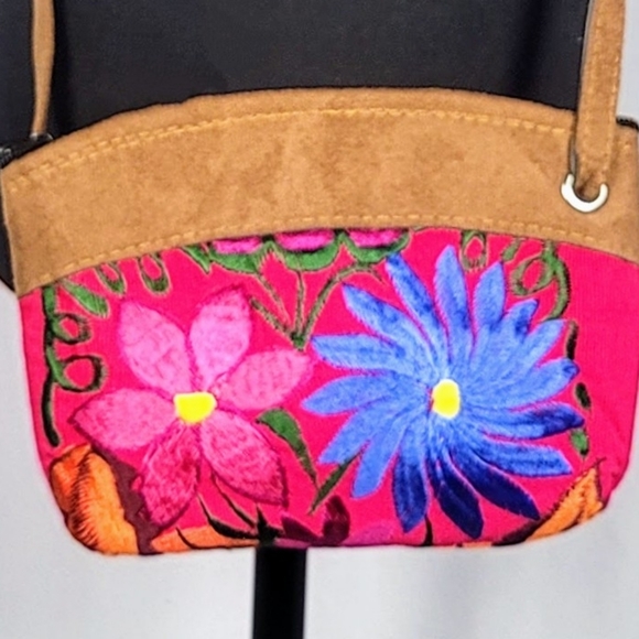 Handbags - Embroidered Floral Crossbody Bag Boho Pink Small Shoulder Purse Artisan Style